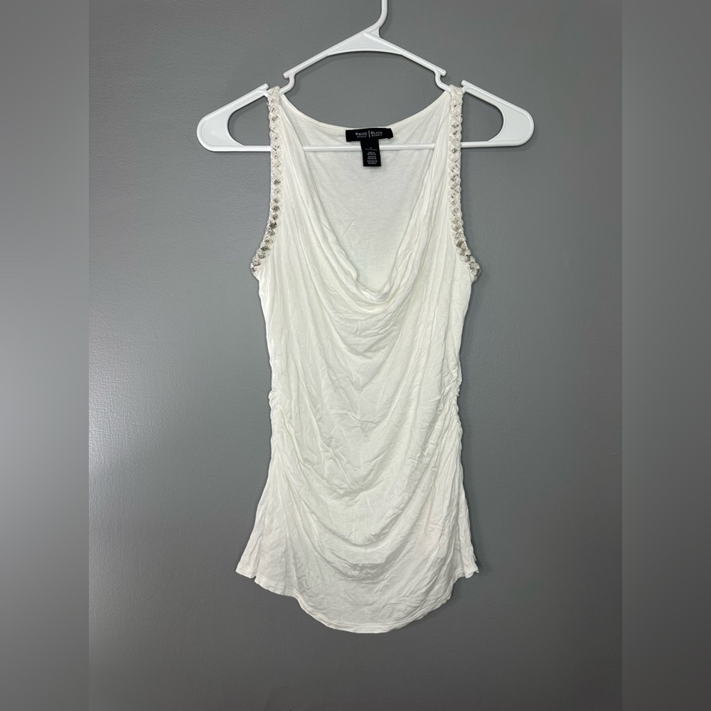 White House black market White Draped Tank Top with Beaded Straps